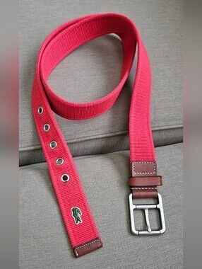 Genuine Lacoste Men's Red Canvas Belt with Leather Trim Size 42